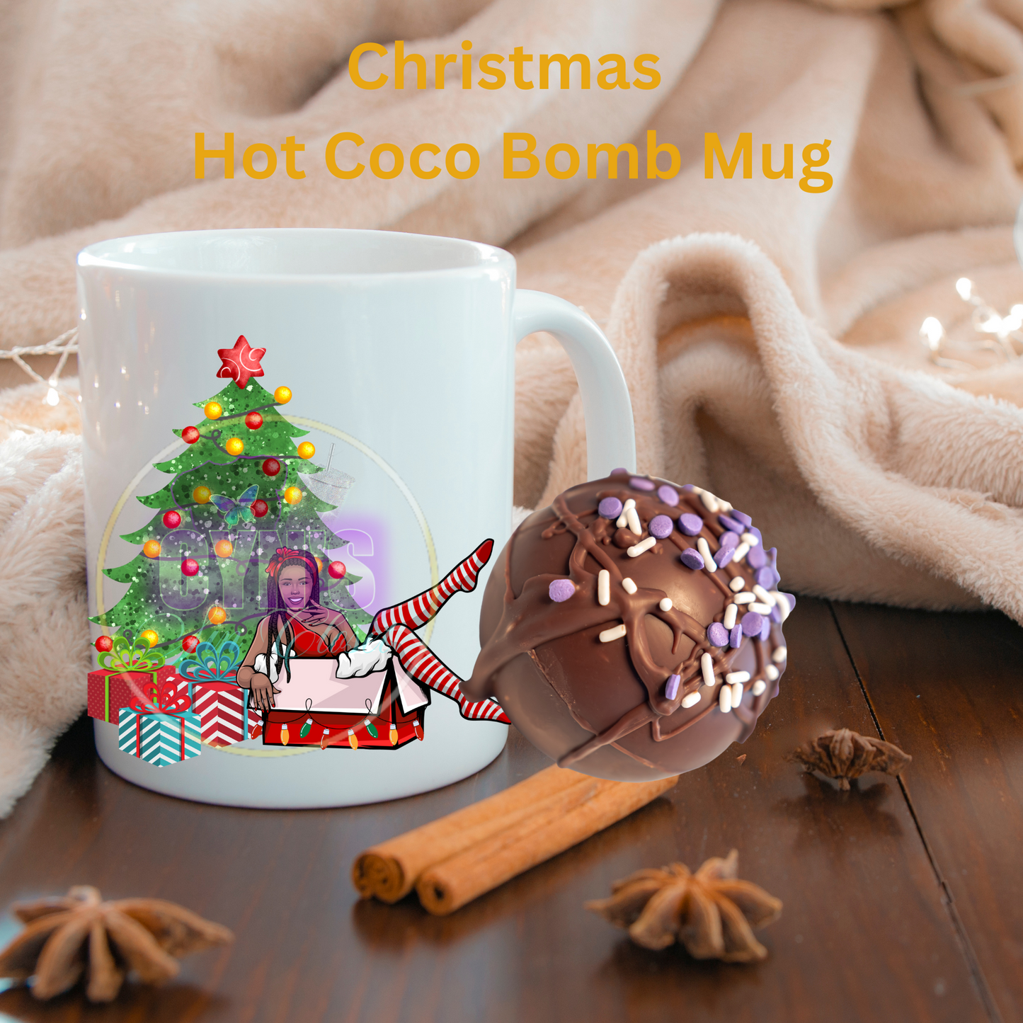 Holiday Mug with Hot Coco Bomb